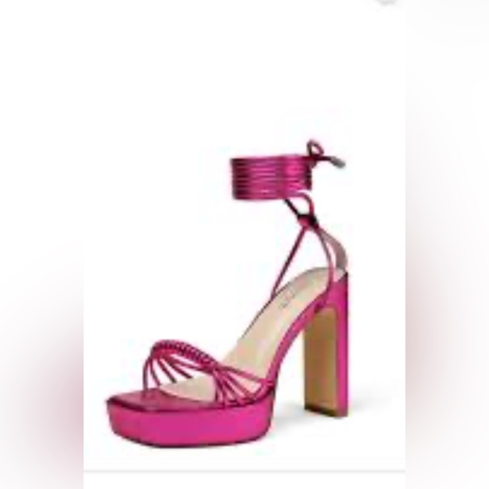 Reitoye Hot Pink High Heeled Sandals with Platform Sole and Strappy Design